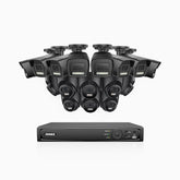 H500P - Zestaw do Monitoringu PoE 16 Kamery (8 Tubowa & 8 Kopułkowa) 3K z 16-Kanałowy Rejestratorem NVR, Noktowizja Pelny Kolor & EXIR, rozdzielczość 3072*1728, przysłona f/1.6 (0.005 Lux), detekcja ludzi i pojazdów, wbudowany mikrofon, IP67